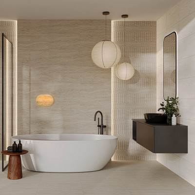 Травертин бежевый верх 01 керамическая плитка матовая светлая 30х60 см Gracia ceramica Travertine beige wall 01 - 8шт 1.44м2