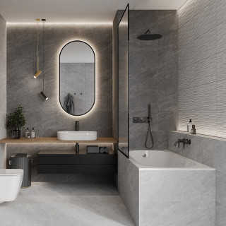 Стоун серая низ 02 керамическая плитка матовая темная 30х60 см Gracia ceramica Stone grey wall 02 - 8шт 1.44м2