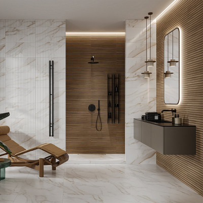 Каррара голд глянец низ 02 керамическая плитка с рисунком 30х60 см Gracia ceramica Carrara grey gold wall 08 - 8шт 1.44м2